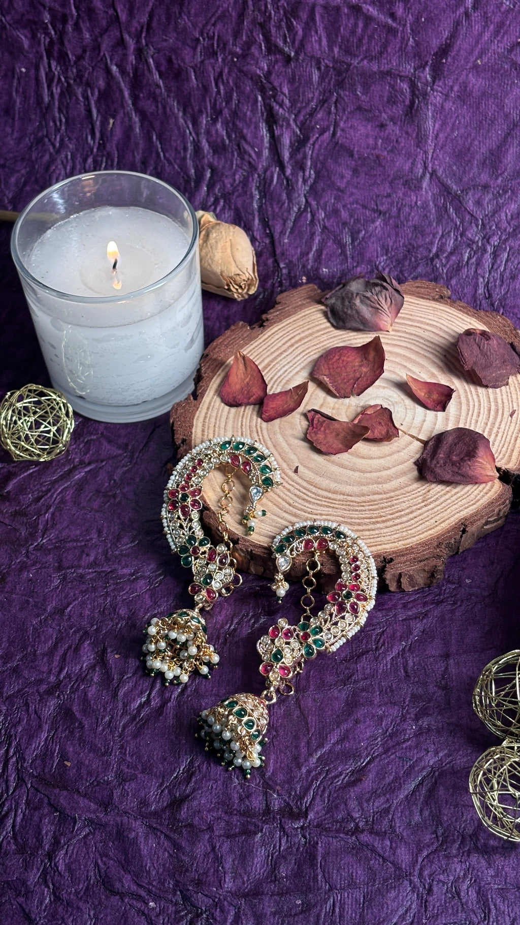 Gold plated jhumka with kanphool
