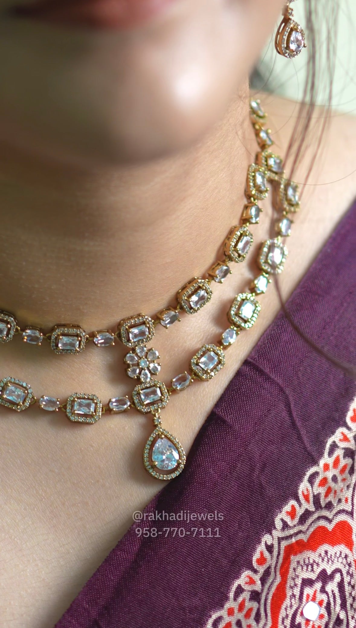 Moissanite AD layered set with earrings