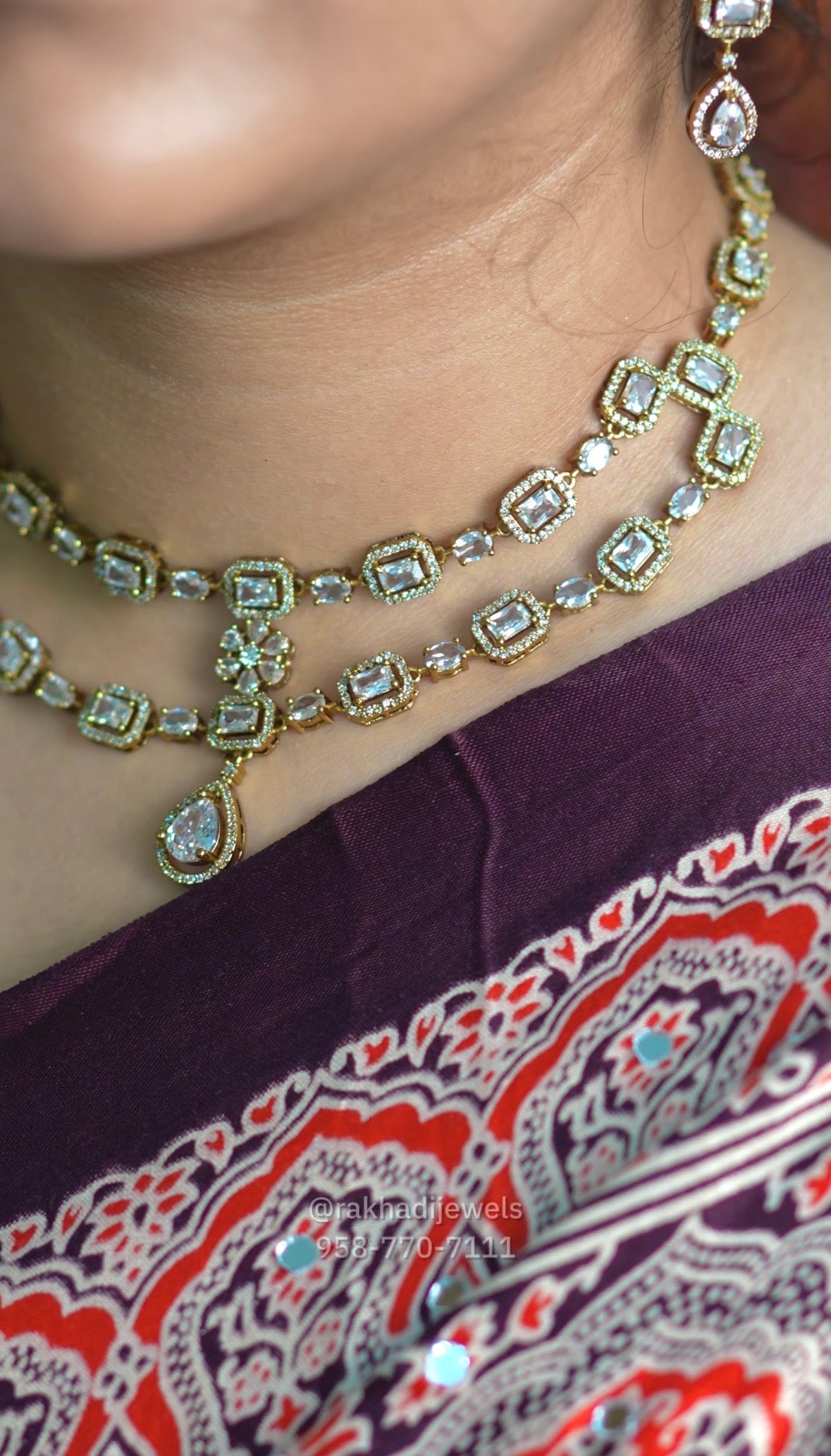 Moissanite AD layered set with earrings