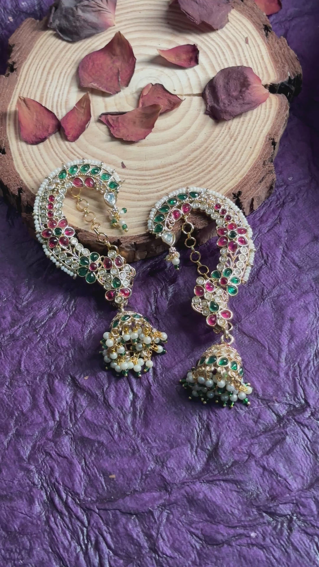 Gold plated jhumka with kanphool