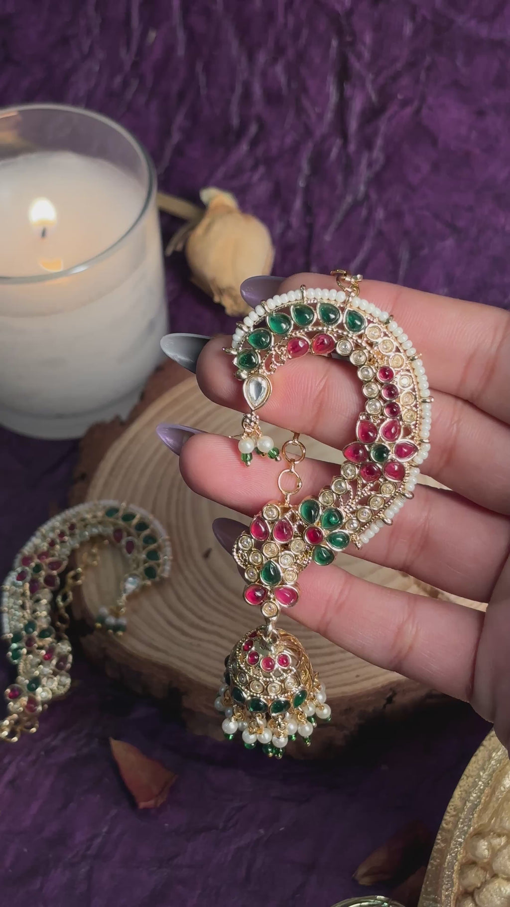 Gold plated jhumka with kanphool